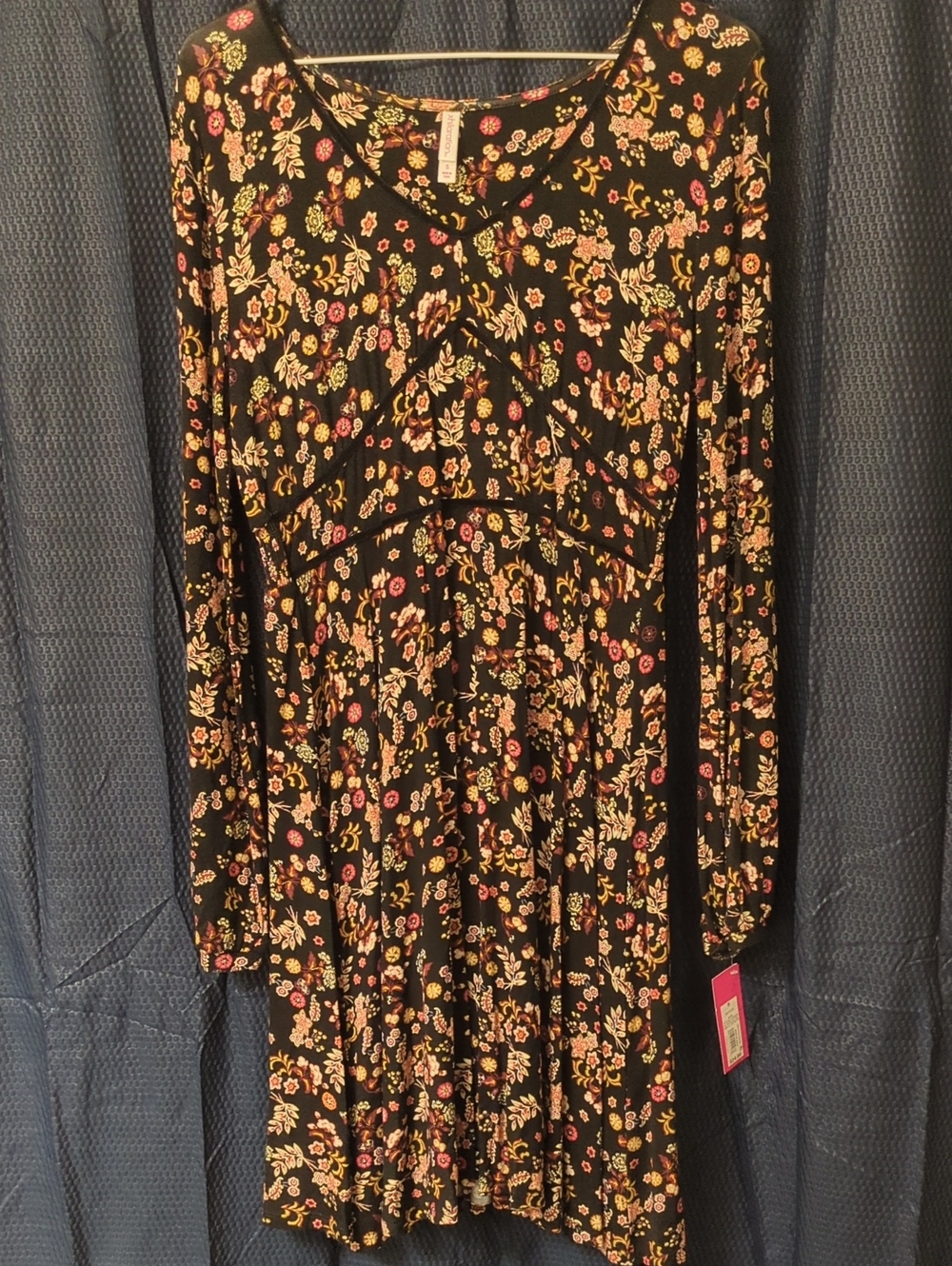 Black Floral Long Sleeve Babydoll Dress